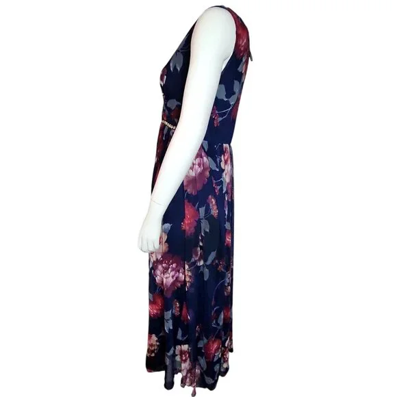 Alexa B Nites Dress Womens‎ Size 6 Blue Floral Sleeveless Pullover Jeweled Mesh - Picture 3 of 6